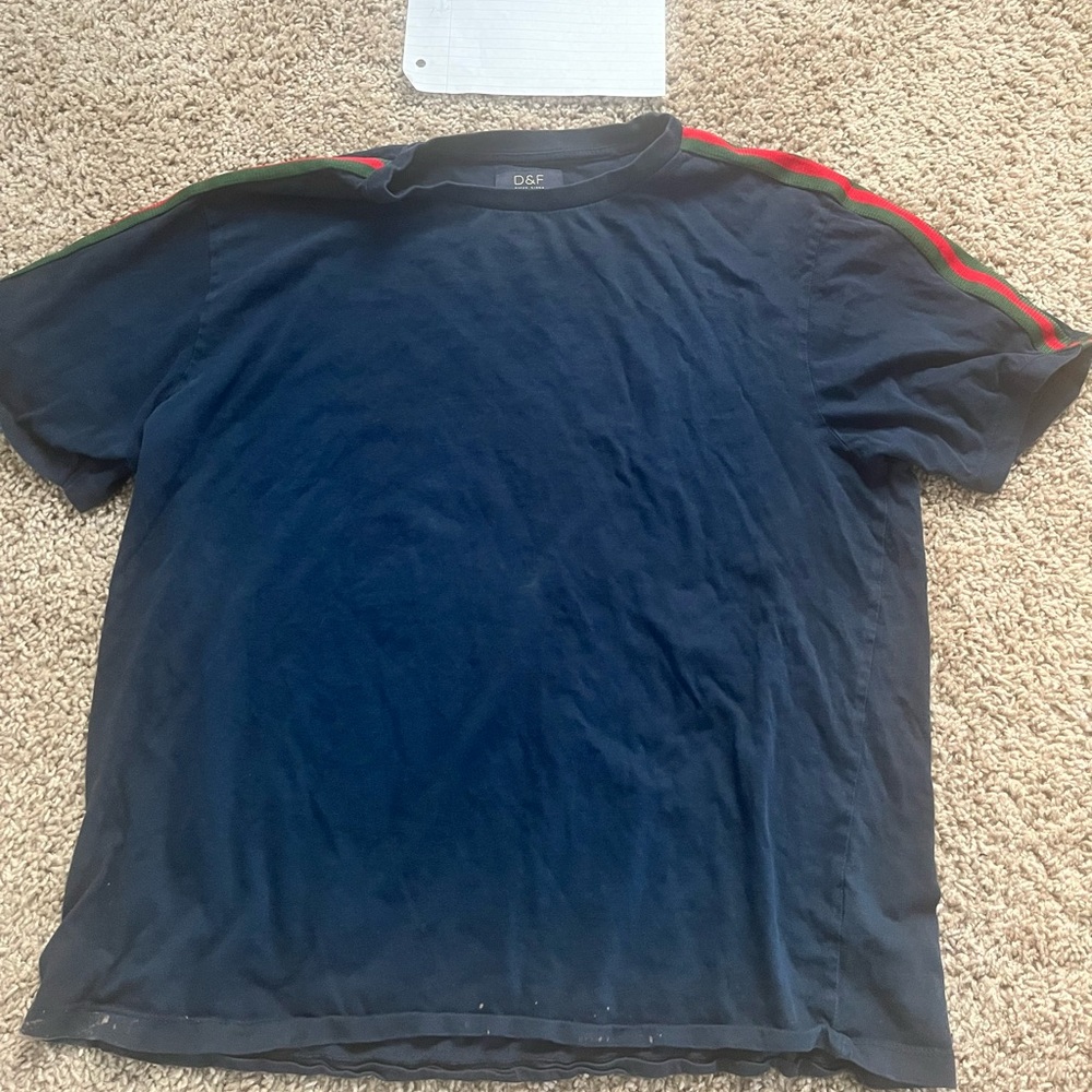 Red and green striped tee